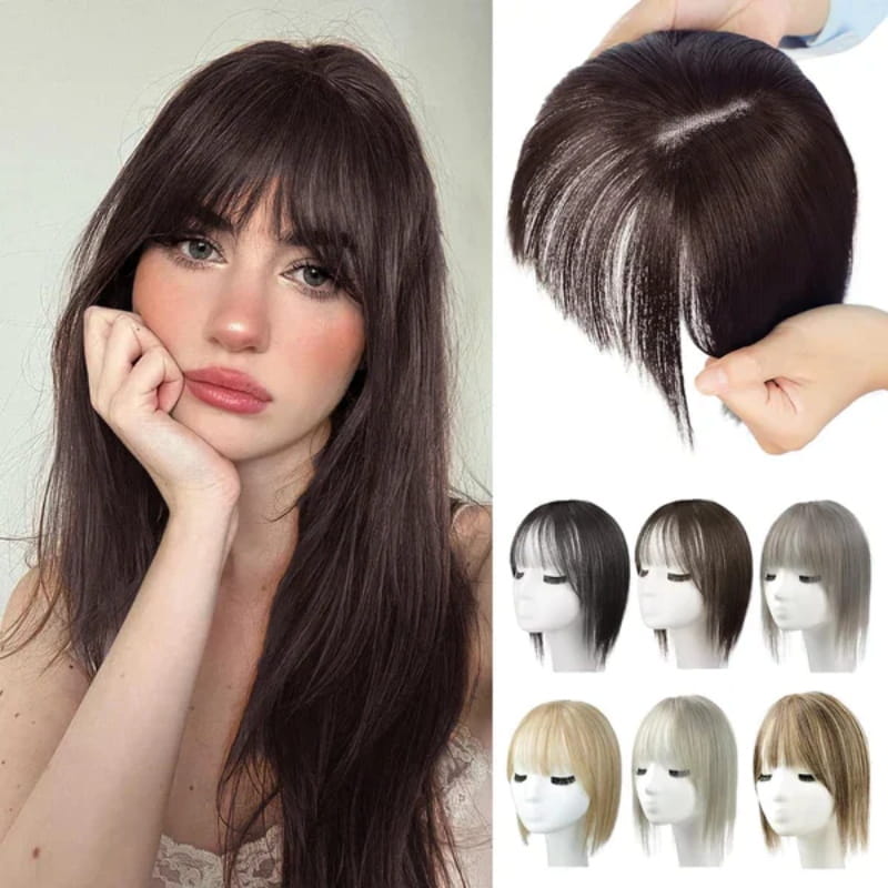 Extensión de cabello natural con flequillo para mujeres