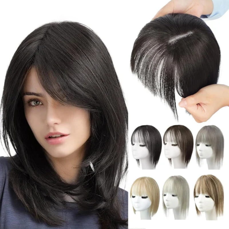 Extensión de cabello natural con flequillo para mujeres