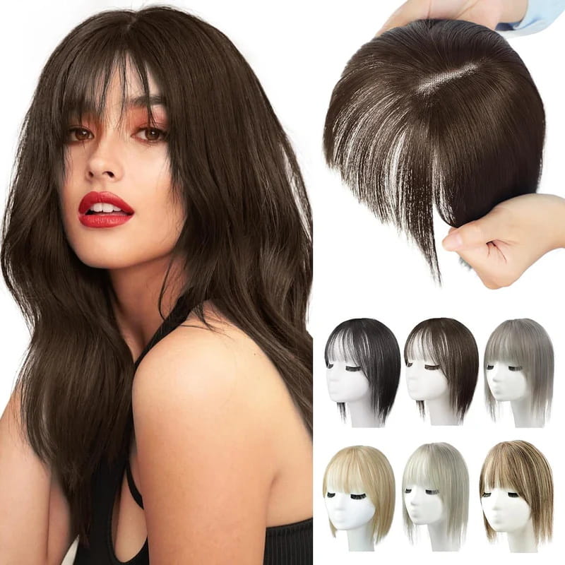 Extensión de cabello natural con flequillo para mujeres