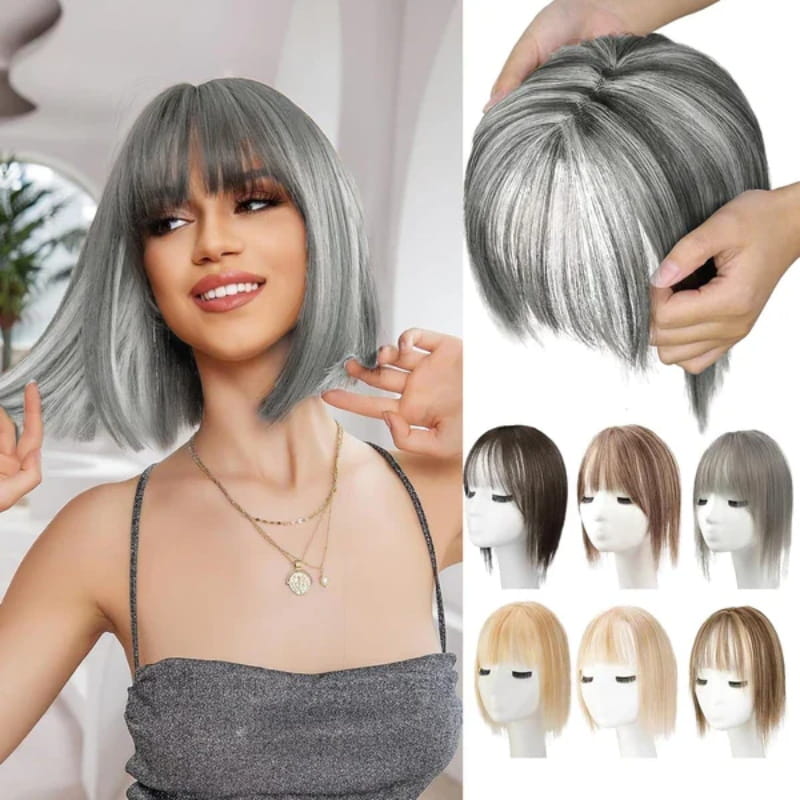 Extensión de cabello natural con flequillo para mujeres
