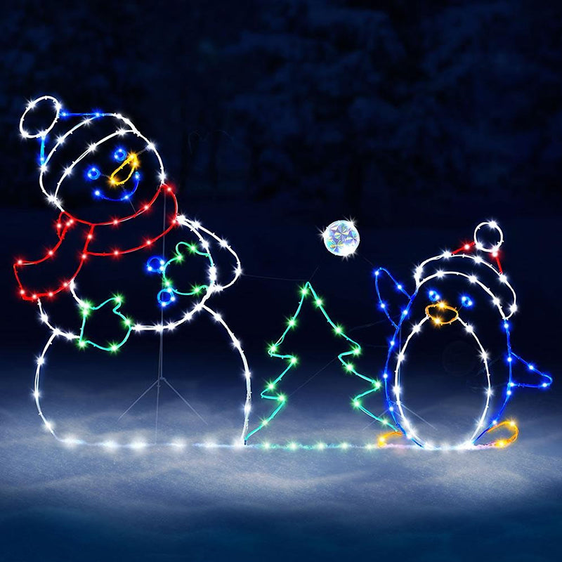 BowLift | Luz LED Animada de Pelea de Bolas de Nieve | Decoración Navideña Exterior de Muñeco de Nieve y Pingüino
