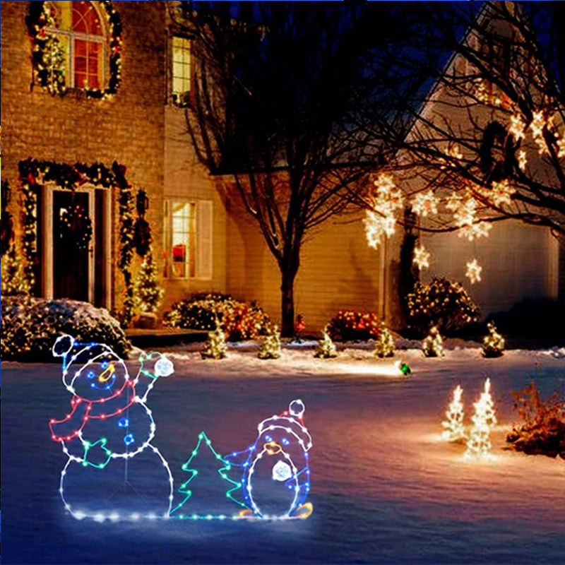BowLift | Luz LED Animada de Pelea de Bolas de Nieve | Decoración Navideña Exterior de Muñeco de Nieve y Pingüino