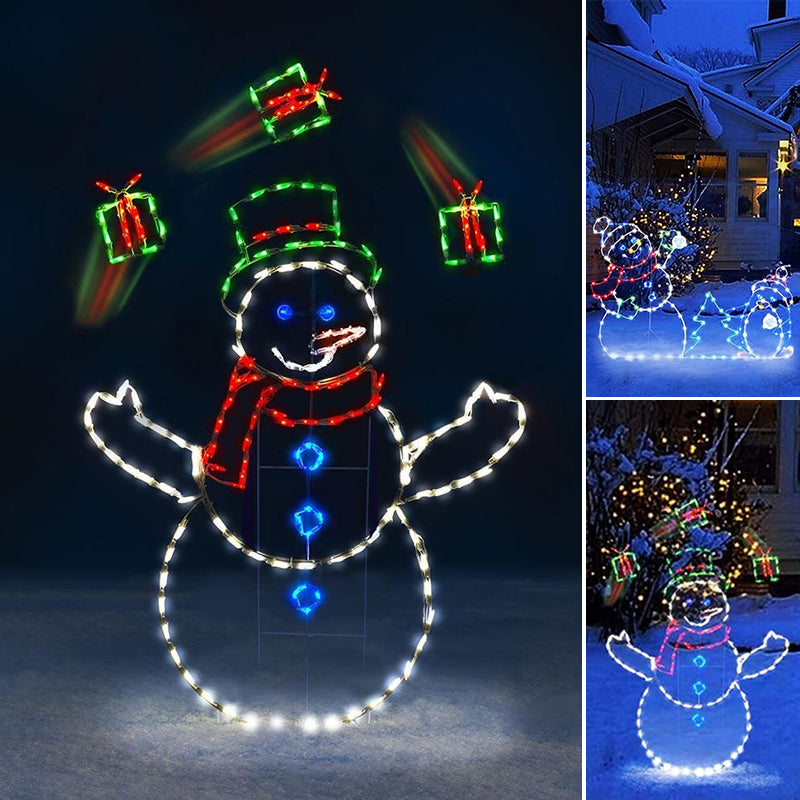 BowLift | Luz LED Animada de Pelea de Bolas de Nieve | Decoración Navideña Exterior de Muñeco de Nieve y Pingüino