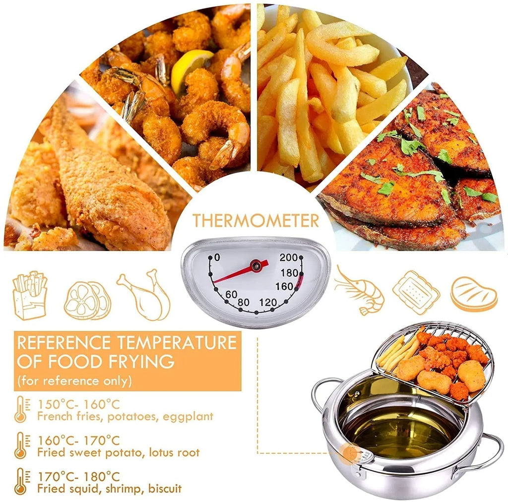 Olla de Freír de Acero Inoxidable con Termómetro