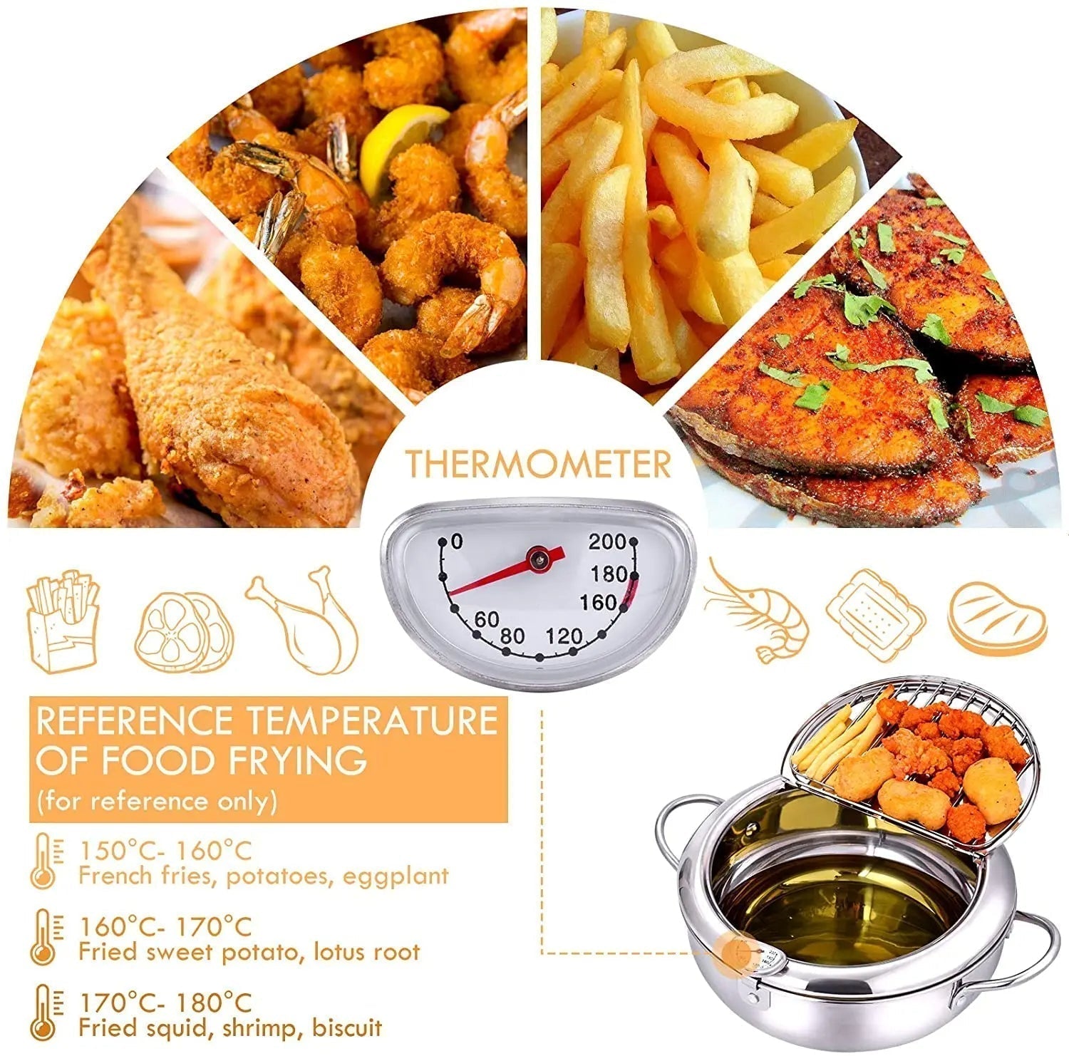 Olla de Freír de Acero Inoxidable con Termómetro