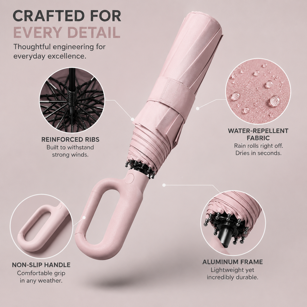 STORMLOCK - Paraguas automático a prueba de viento con estructura de 8 varillas y protección UV diseñado para una fuerte resistencia a las inclemencias del tiempo y la conveniencia en viajes diarios