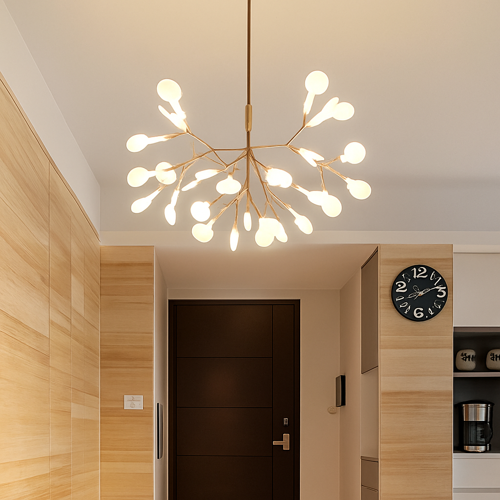 Diseño de suspensión moderno LED árbol color cobre o negro Hogar