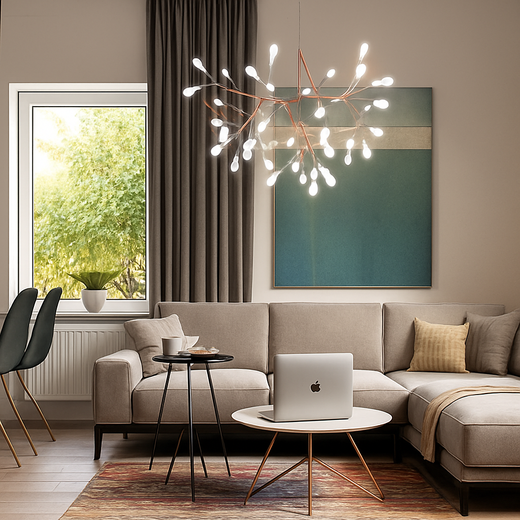 Diseño de suspensión moderno LED árbol color cobre o negro Hogar