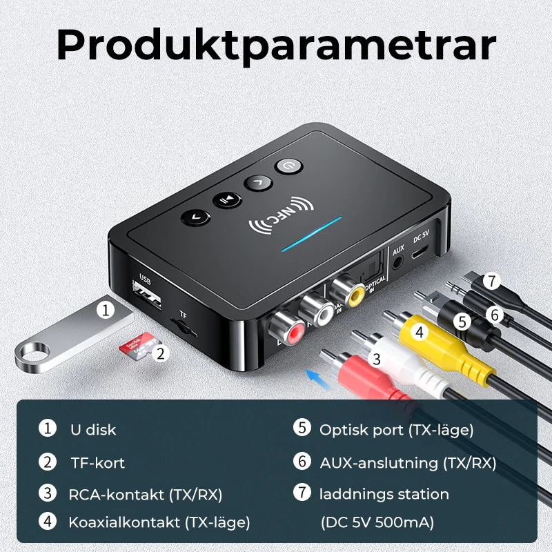 Transmisor y Receptor Bluetooth 5.0 - Negro