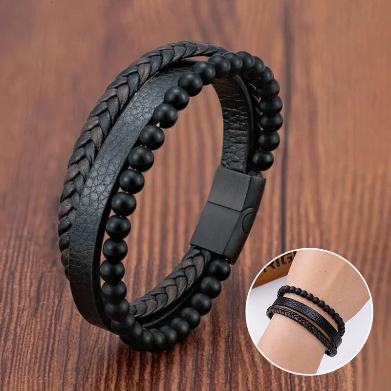 Pulsera de hombre en negro y hematita para alivio del estrés