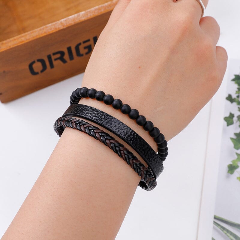 Pulsera de hombre en negro y hematita para alivio del estrés