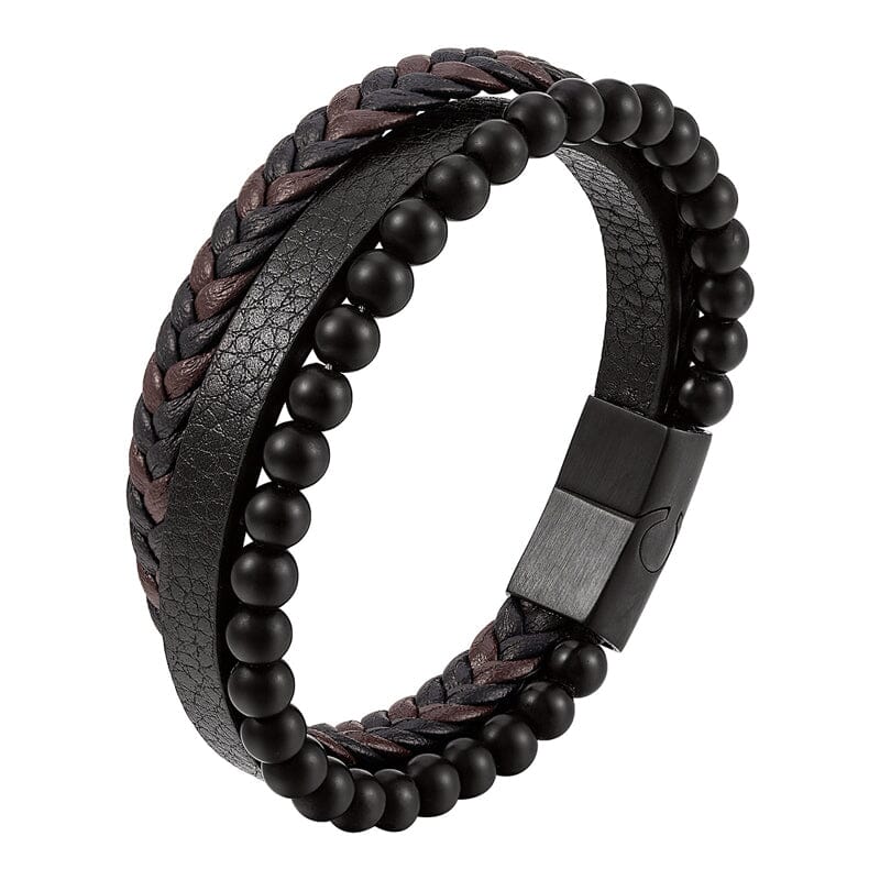Pulsera de hombre en negro y hematita para alivio del estrés