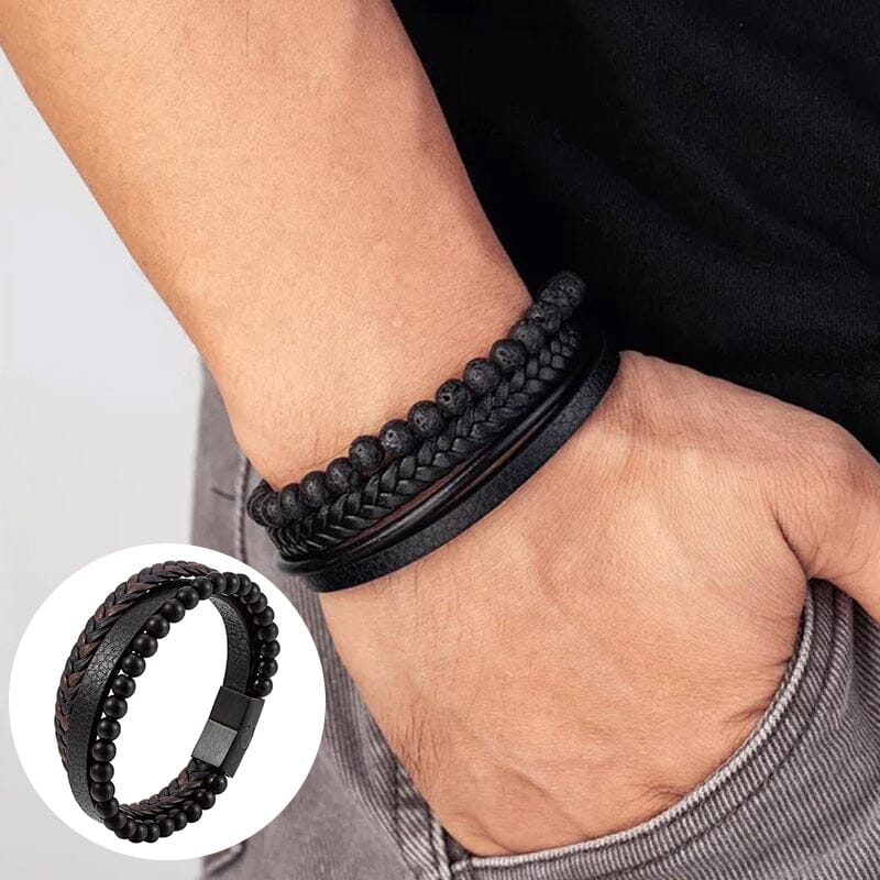 Pulsera de hombre en negro y hematita para alivio del estrés