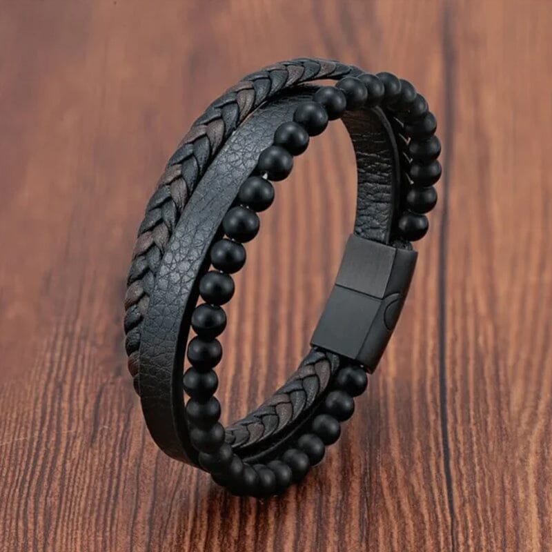 Pulsera de hombre en negro y hematita para alivio del estrés