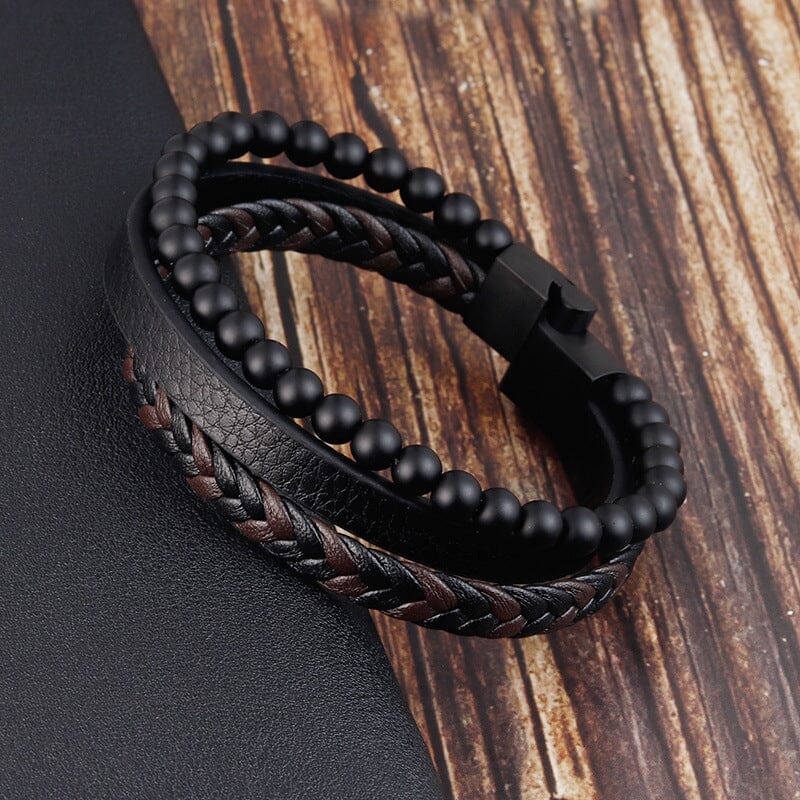 Pulsera de hombre en negro y hematita para alivio del estrés