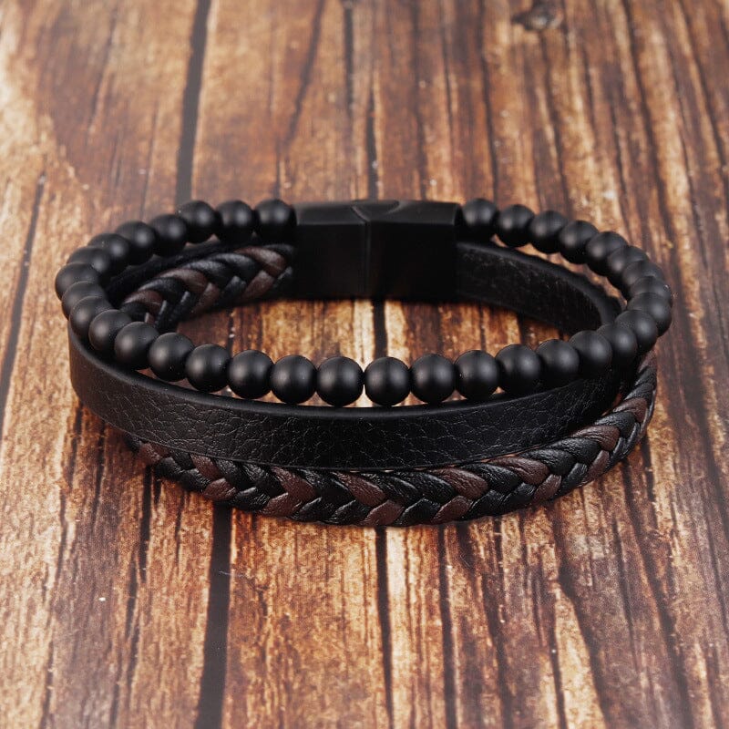 Pulsera de hombre en negro y hematita para alivio del estrés