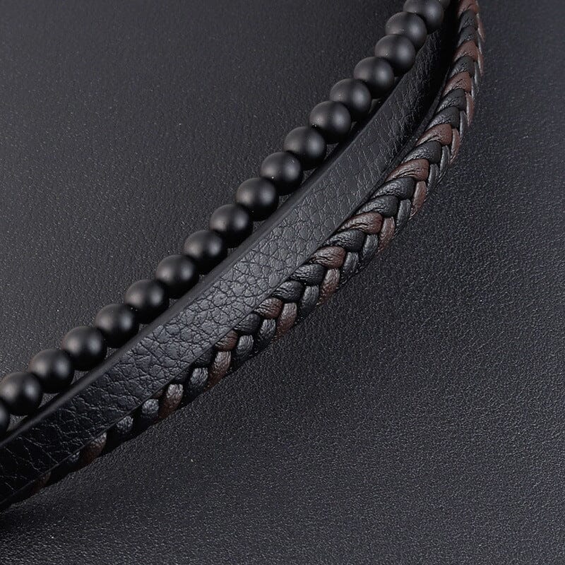 Pulsera de hombre en negro y hematita para alivio del estrés