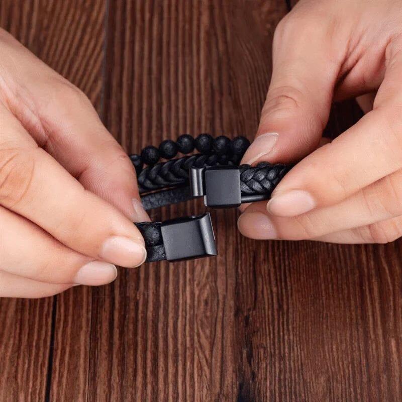 Pulsera de hombre en negro y hematita para alivio del estrés