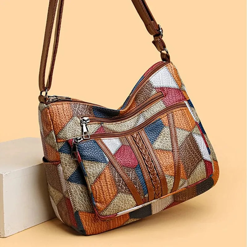 Bolso patchwork de cuero auténtico