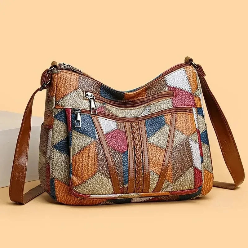 Bolso patchwork de cuero auténtico