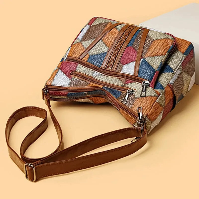 Bolso patchwork de cuero auténtico