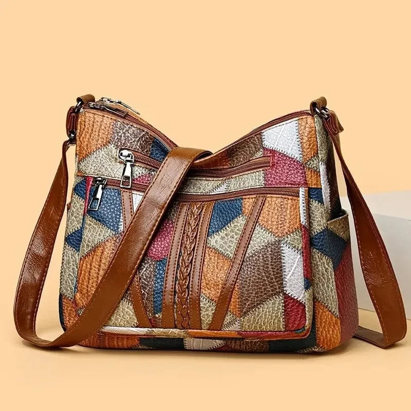 Bolso patchwork de cuero auténtico