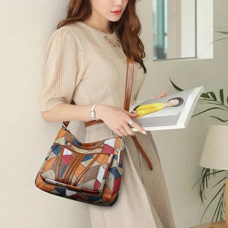 Bolso patchwork de cuero auténtico