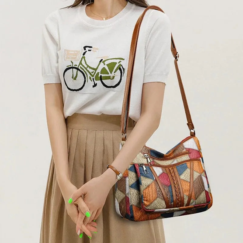 Bolso patchwork de cuero auténtico