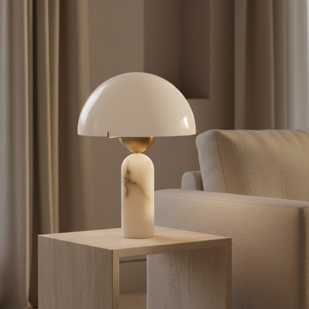 MarbleSphere | Lámpara de Mesa Escultural de Piedra Natural Elegante para Sala de Estar