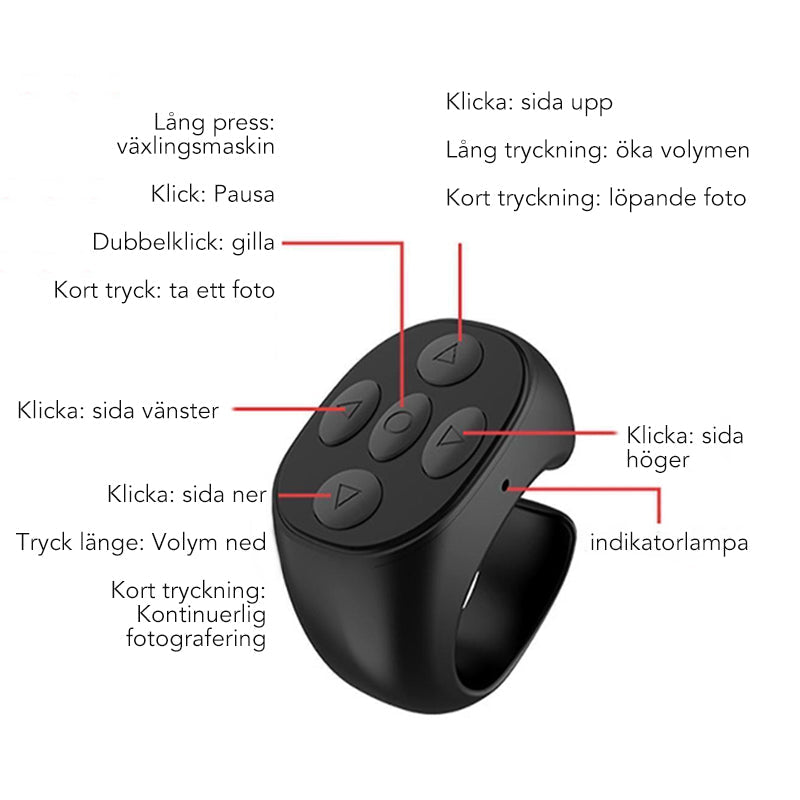 Control remoto inalámbrico Bluetooth en forma de anillo para teléfonos móviles