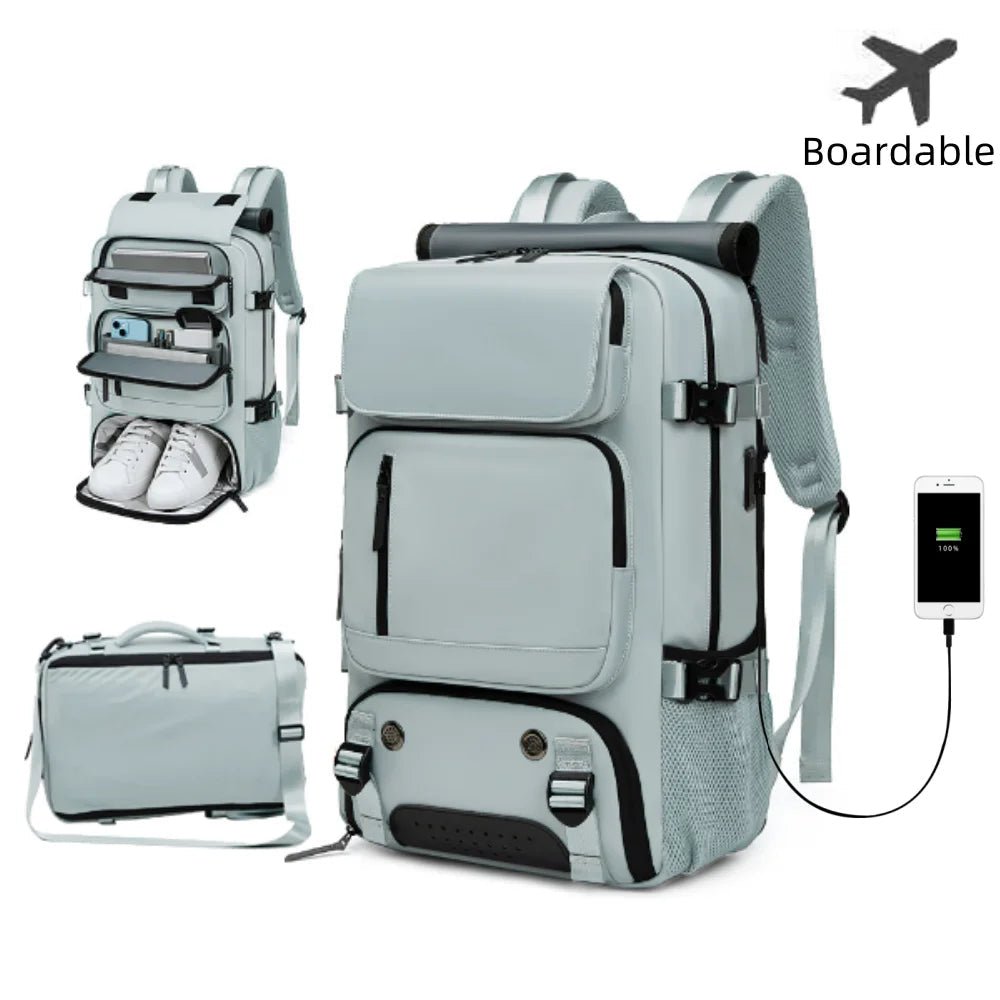 BowLift | TRAVELMAX Pack – Mochila de viaje impermeable con puerto USB, compartimento para zapatos y bolsillo antirrobo