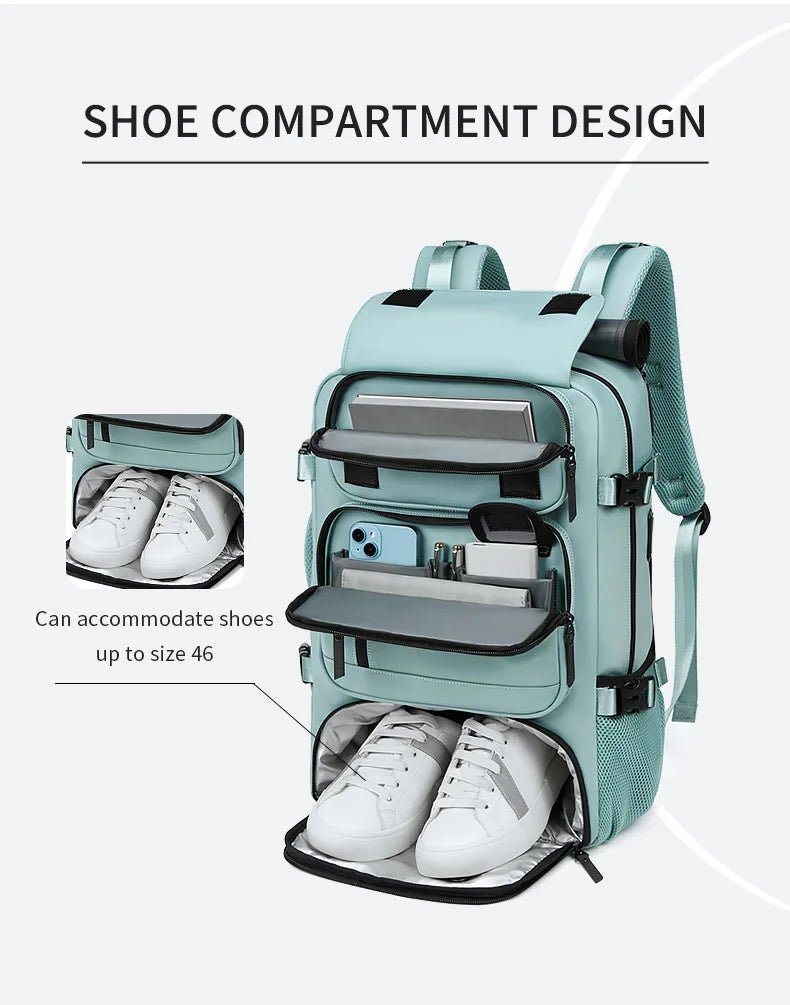 BowLift | TRAVELMAX Pack – Mochila de viaje impermeable con puerto USB, compartimento para zapatos y bolsillo antirrobo