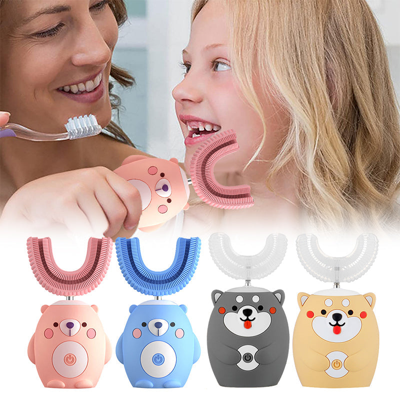 Cepillo de dientes eléctrico en forma de U para niños, limpieza 360°