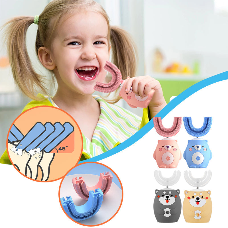 Cepillo de dientes eléctrico en forma de U para niños, limpieza 360°