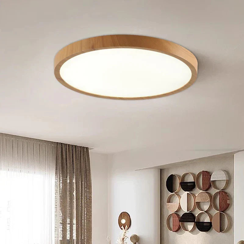 Luz de Techo Circular Ultradelgada de Nogal para Estilo Moderno