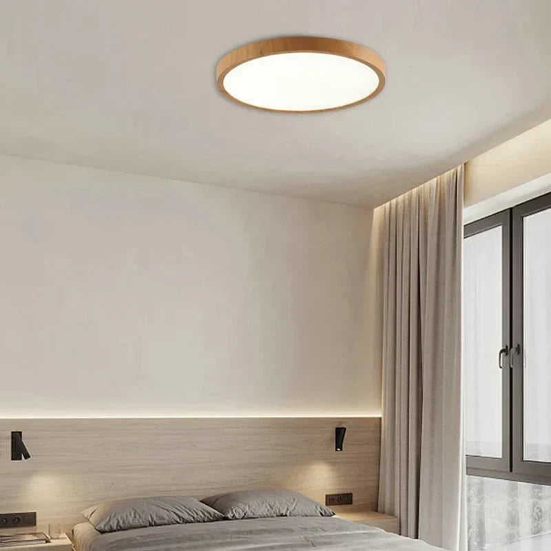 Luz de Techo Circular Ultradelgada de Nogal para Estilo Moderno