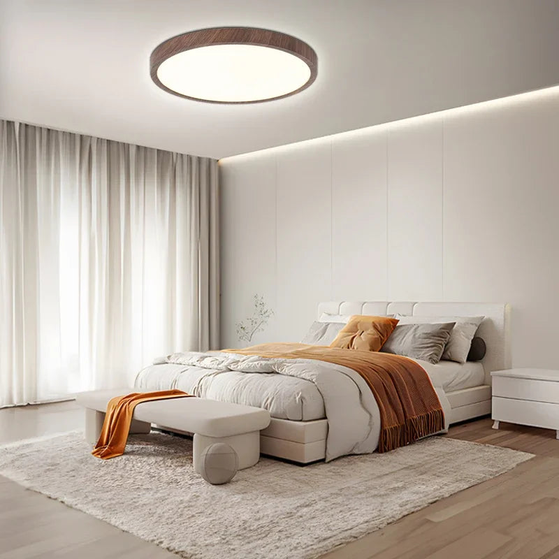 Luz de Techo Circular Ultradelgada de Nogal para Estilo Moderno