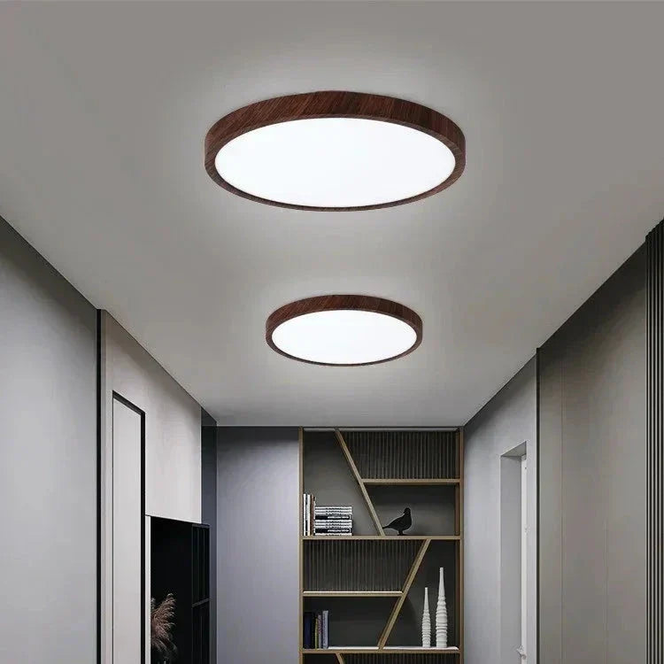 Luz de Techo Circular Ultradelgada de Nogal para Estilo Moderno