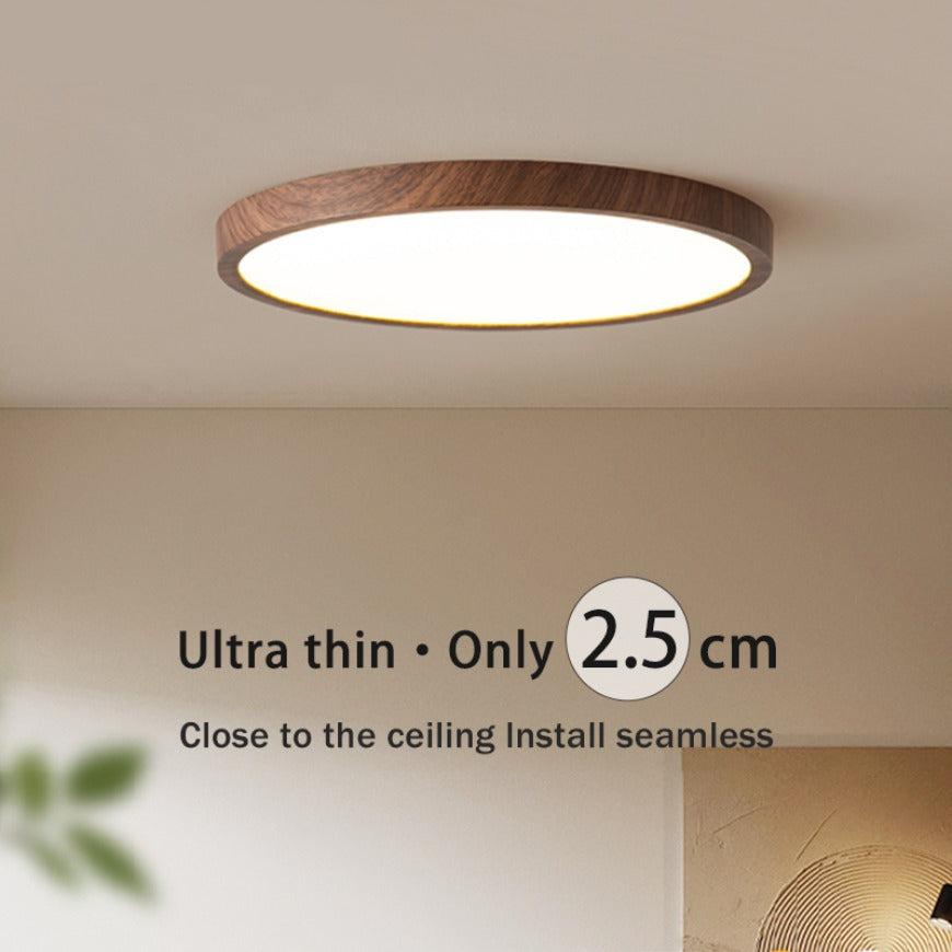 Luz de Techo Circular Ultradelgada de Nogal para Estilo Moderno