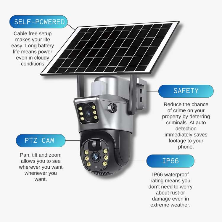 Cámara Solar UltraVision – Protección 360° Sin Cables, Día y Noche