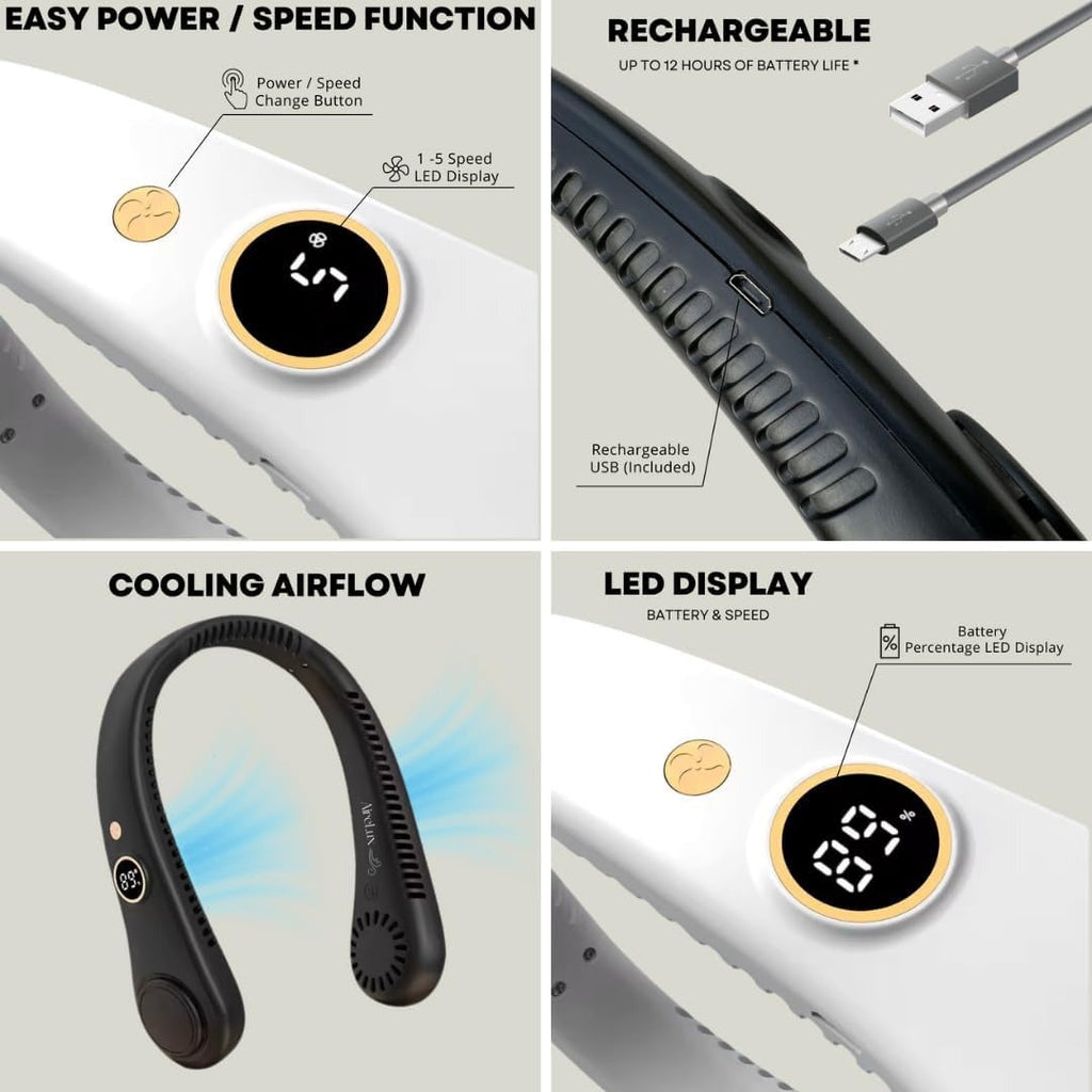 Ventilador de Cuello Unisex de 5 Velocidades - Diseño Portátil y Sin Aspas