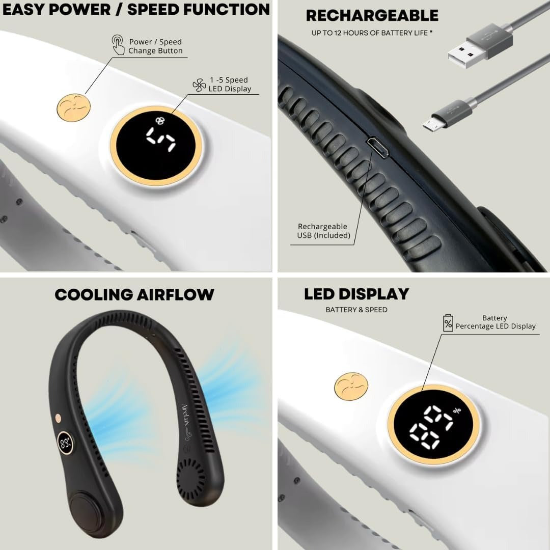 Ventilador de Cuello Unisex de 5 Velocidades - Diseño Portátil y Sin Aspas