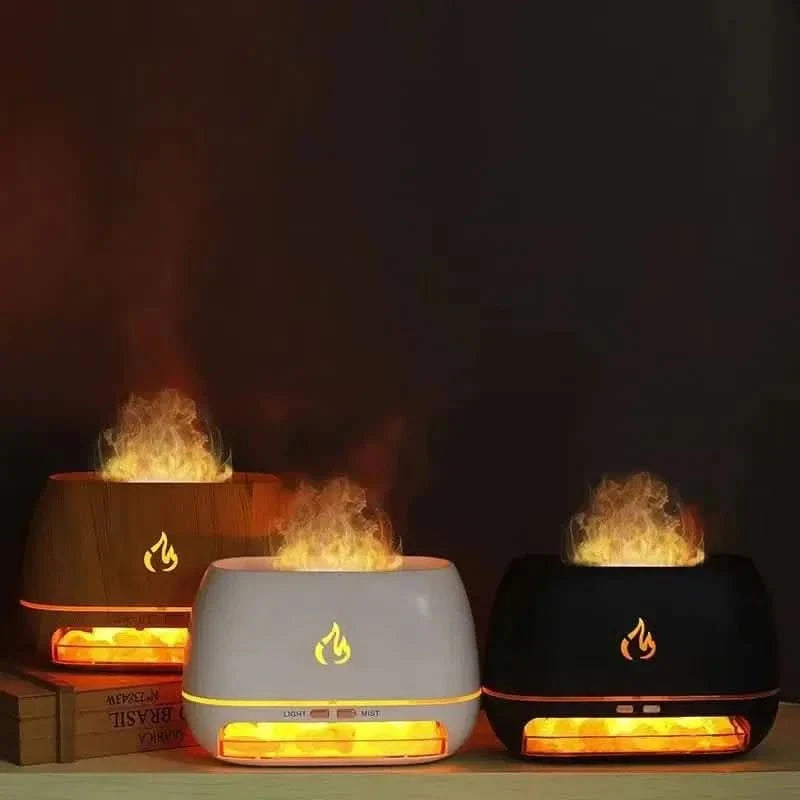 Ambiente relajante con efecto de fuego y niebla suave
