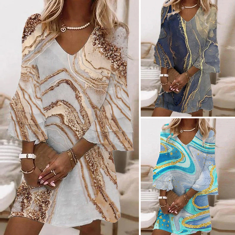 Hermoso Vestido de Verano con Mangas de Campana para Mujeres