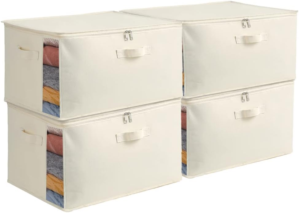 Conjunto de Organizador de Almacenamiento de Ropa de Lienzo – Bolsa de Doble Cierre con Asas y Ventana de Visualización