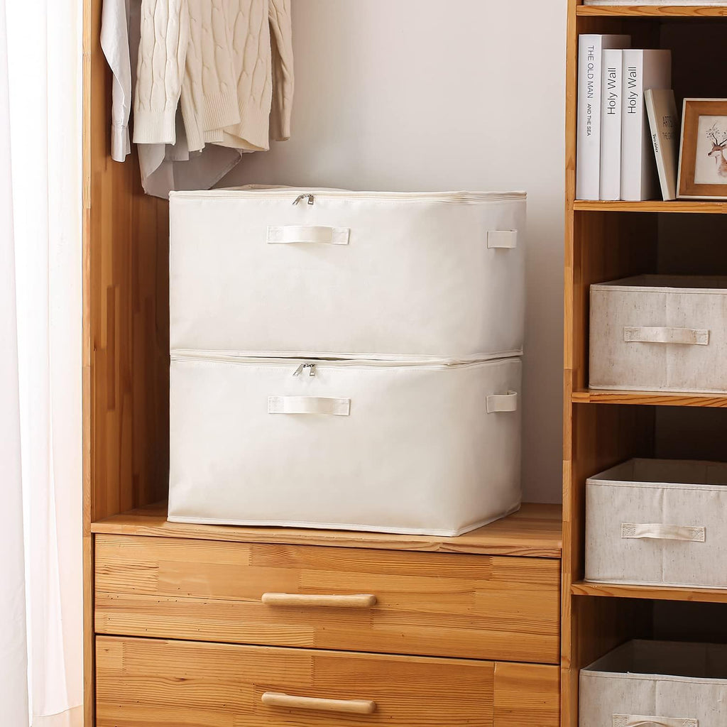 Conjunto de Organizador de Almacenamiento de Ropa de Lienzo – Bolsa de Doble Cierre con Asas y Ventana de Visualización