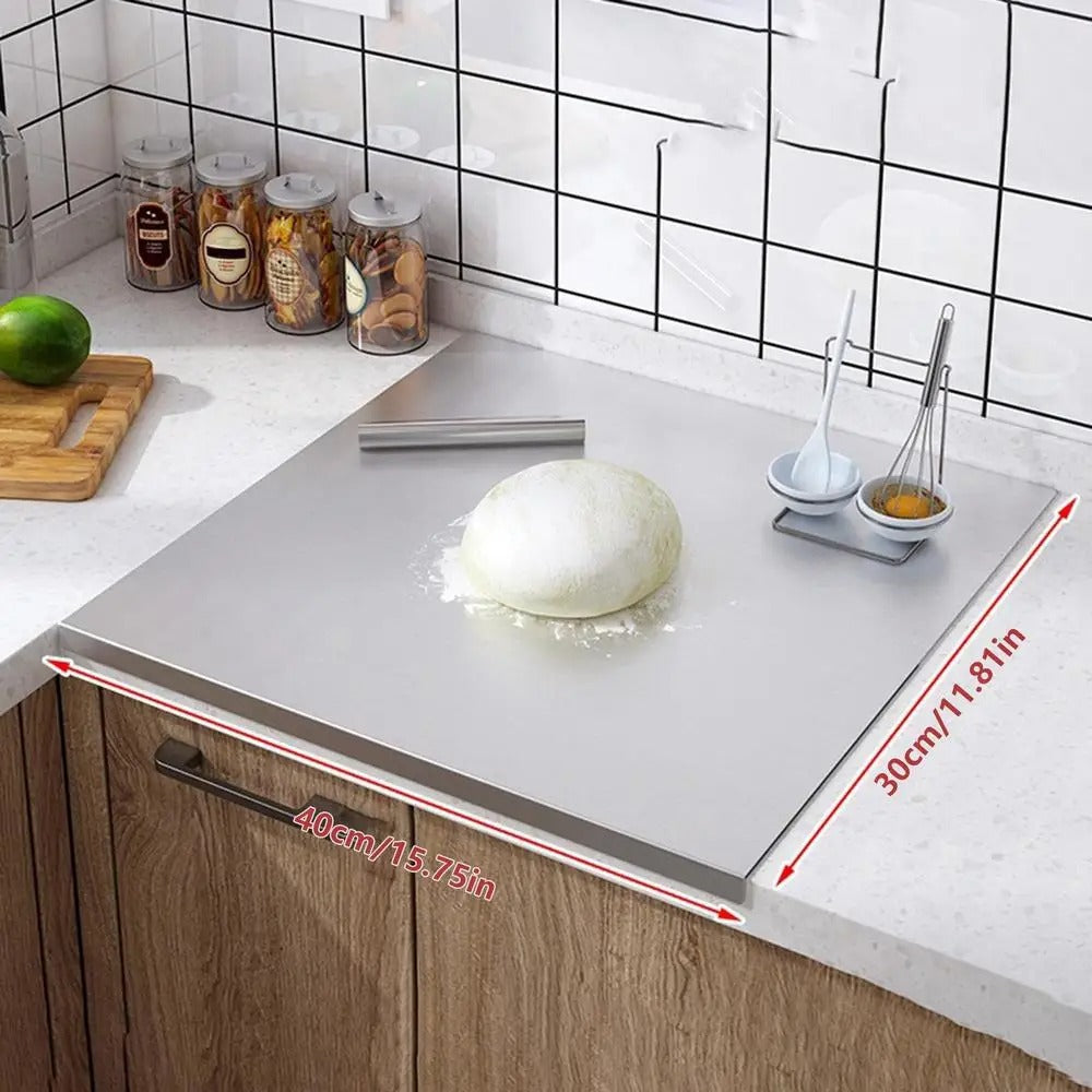 Tabla de cortar de acero inoxidable de alta calidad con borde – ¡ideal para pizza casera, pasteles y más!