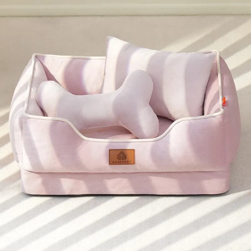 Cama para Mascotas de Confort de Terciopelo Suave con Cojín y Respaldo