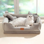 Cama para Mascotas de Confort de Terciopelo Suave con Cojín y Respaldo