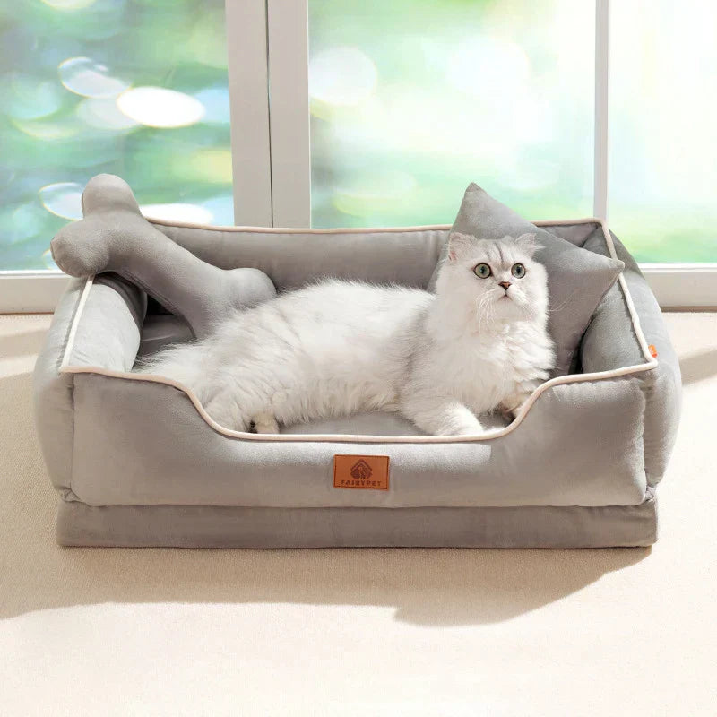 Cama para Mascotas de Confort de Terciopelo Suave con Cojín y Respaldo